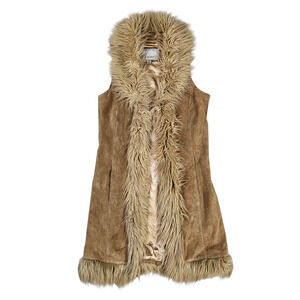 Y2k Wilsons Leather Suede Longline Vest Faux Fur - Size Small